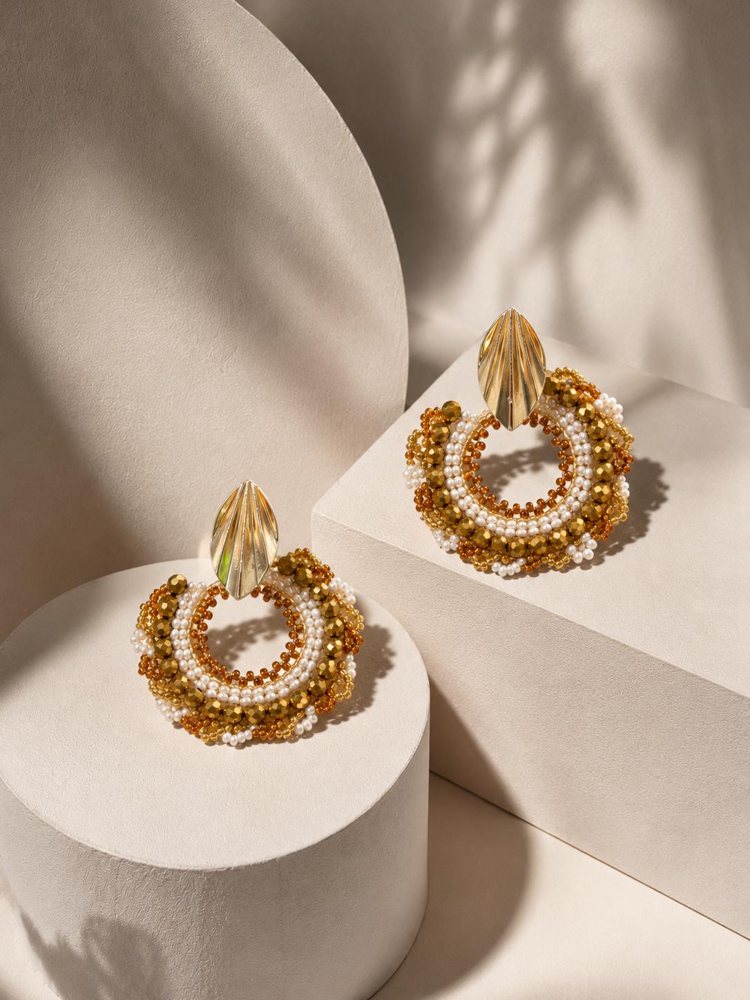 Handmade Colombian Beaded Hoop Earrings, Round Fashion Jewelry