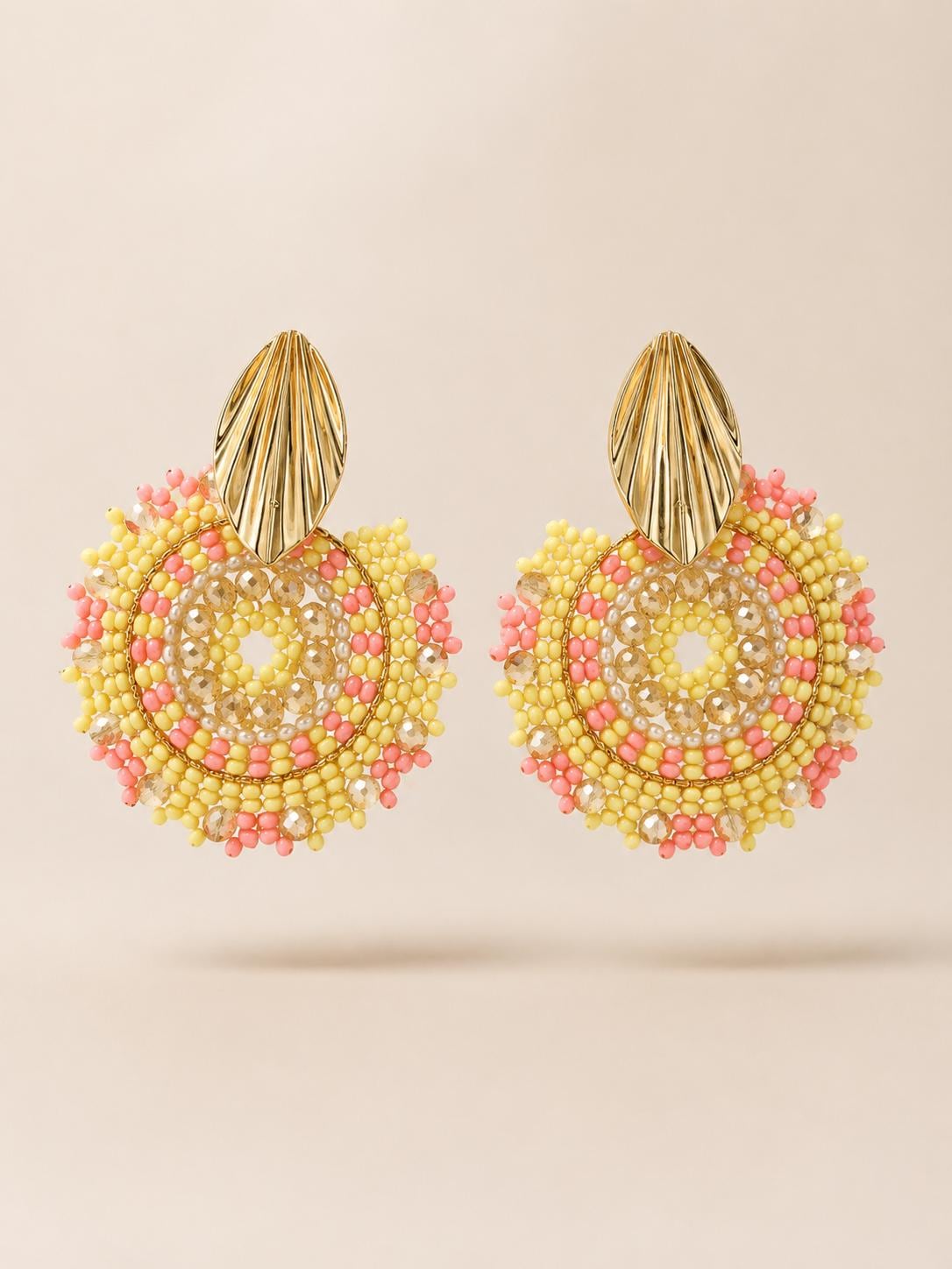 Handmade Colombian Beaded Hoop Earrings, Round Fashion Jewelry