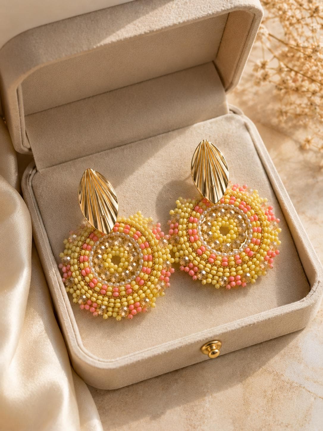 Handmade Colombian Beaded Hoop Earrings, Round Fashion Jewelry