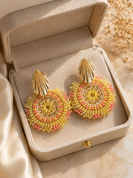 Handmade Colombian Beaded Hoop Earrings, Round Fashion Jewelry