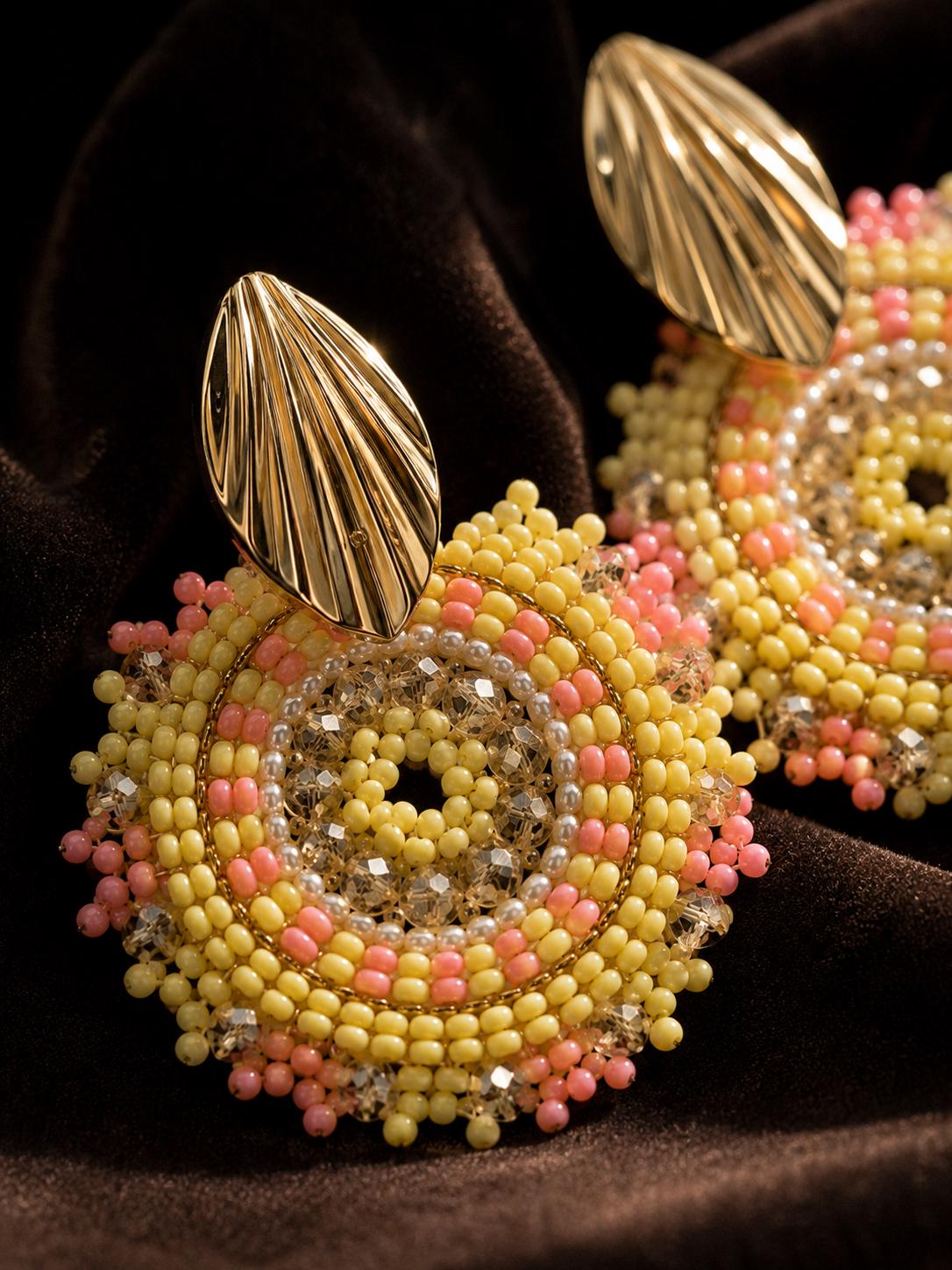 Handmade Colombian Beaded Hoop Earrings, Round Fashion Jewelry