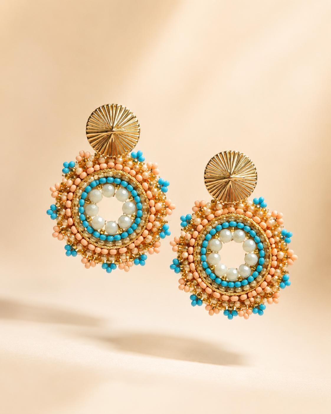 Handmade Colombian Beaded Hoop Earrings, Round Fashion Jewelry