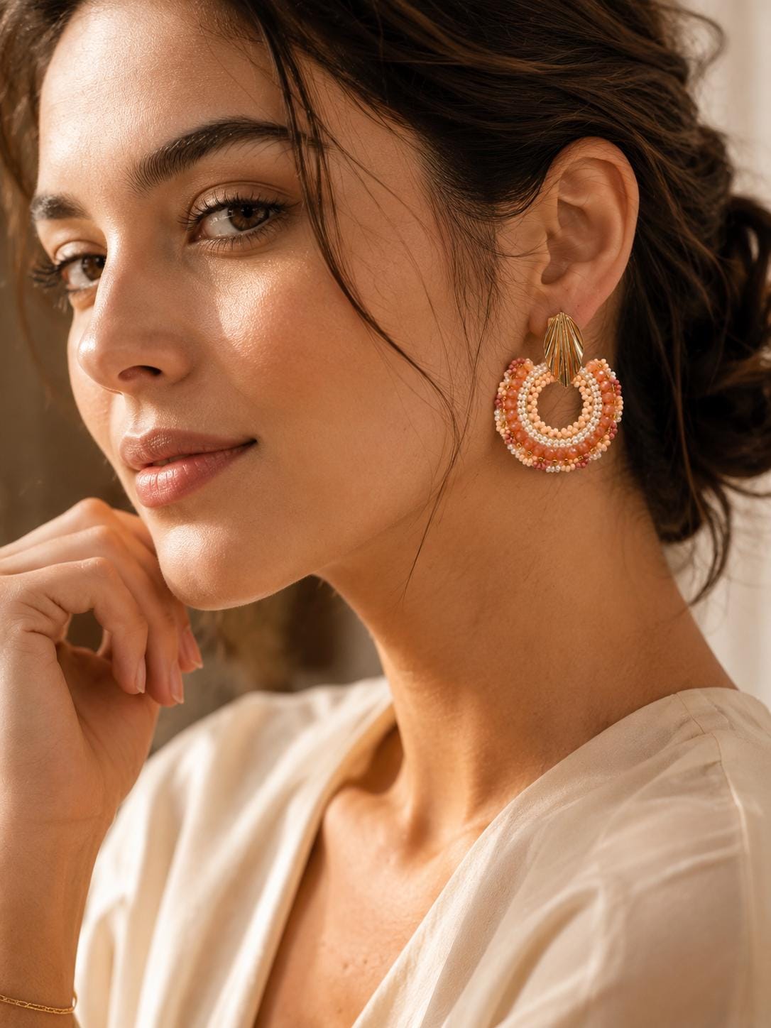 Handmade Colombian Beaded Hoop Earrings, Round Fashion Jewelry