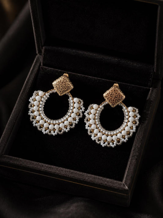 Handmade Colombian Beaded Hoop Earrings, Round Fashion Jewelry