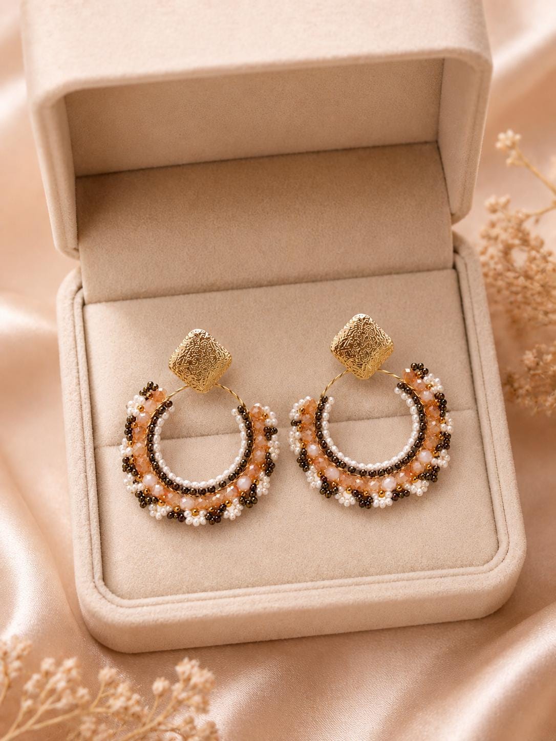 Handmade Colombian Beaded Hoop Earrings, Round Fashion Jewelry