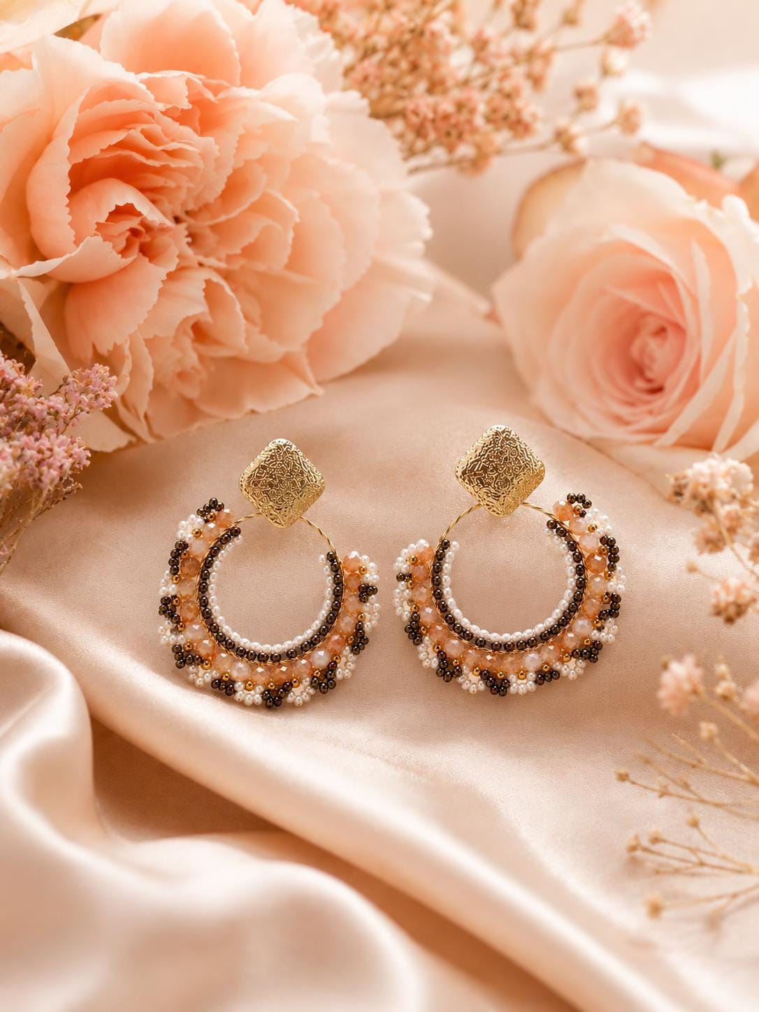 Handmade Colombian Beaded Hoop Earrings, Round Fashion Jewelry