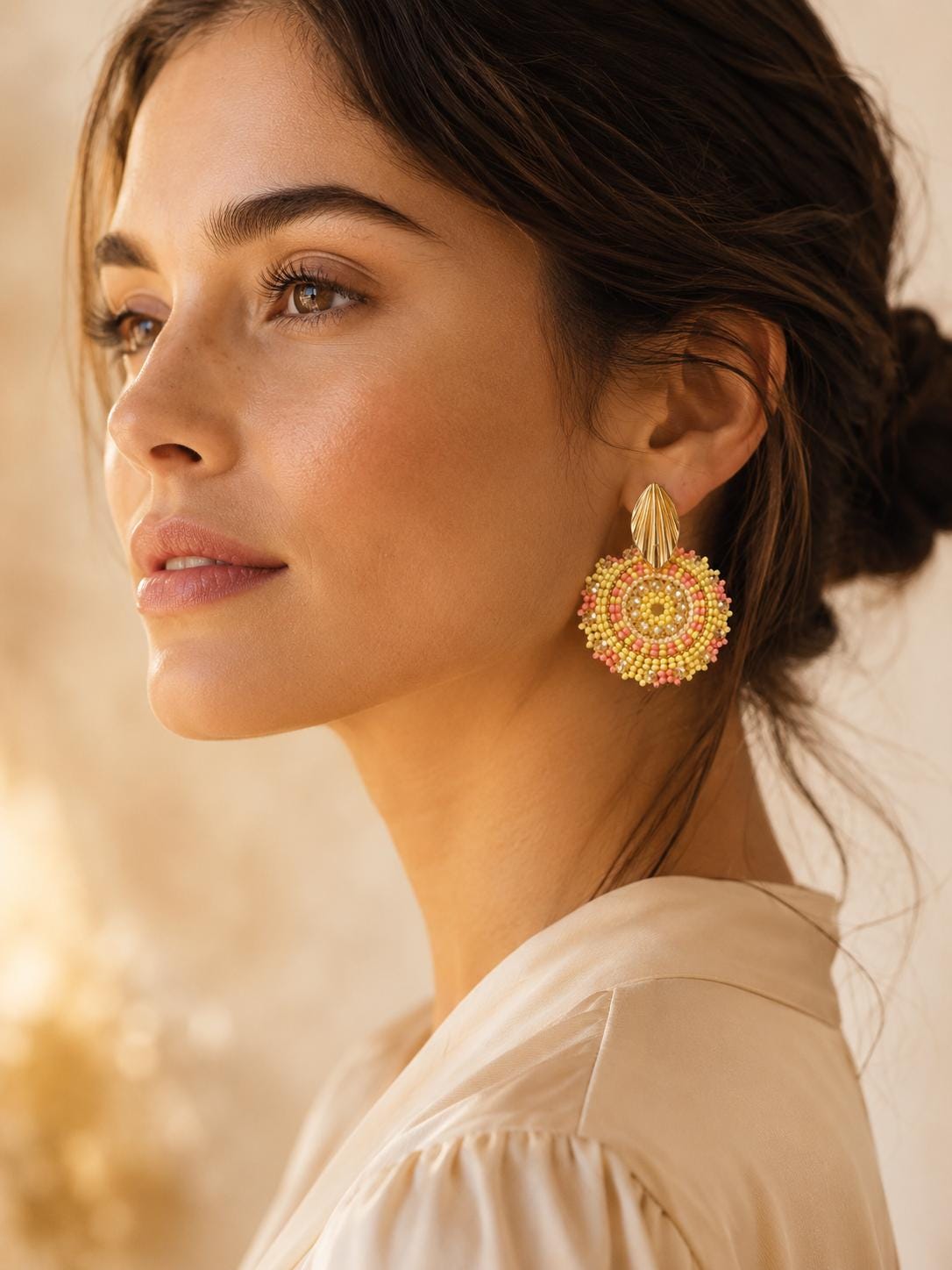 Handmade Colombian Beaded Hoop Earrings, Round Fashion Jewelry
