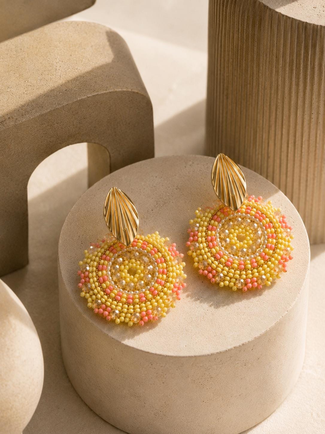 Handmade Colombian Beaded Hoop Earrings, Round Fashion Jewelry