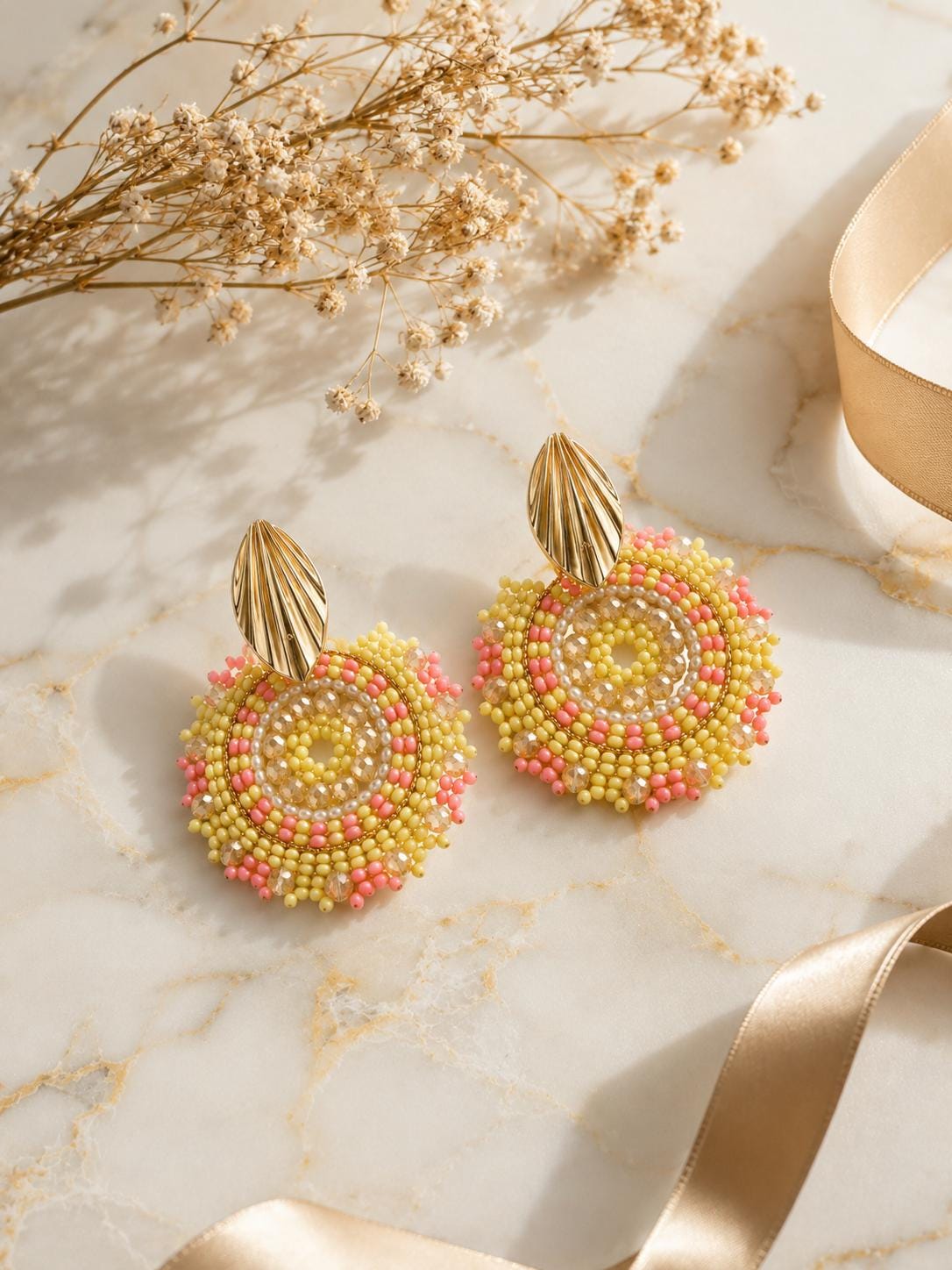 Handmade Colombian Beaded Hoop Earrings, Round Fashion Jewelry
