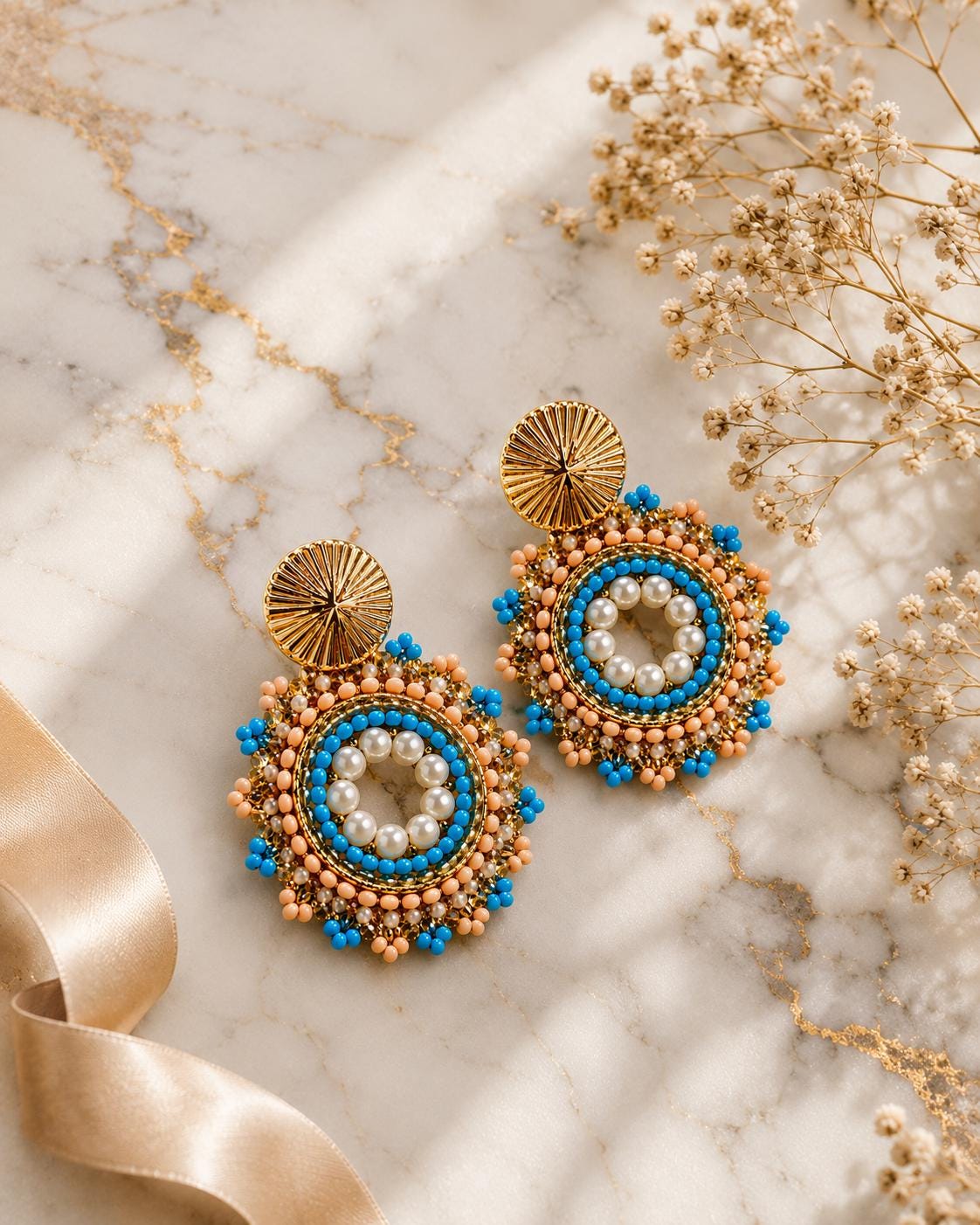 Handmade Colombian Beaded Hoop Earrings, Round Fashion Jewelry
