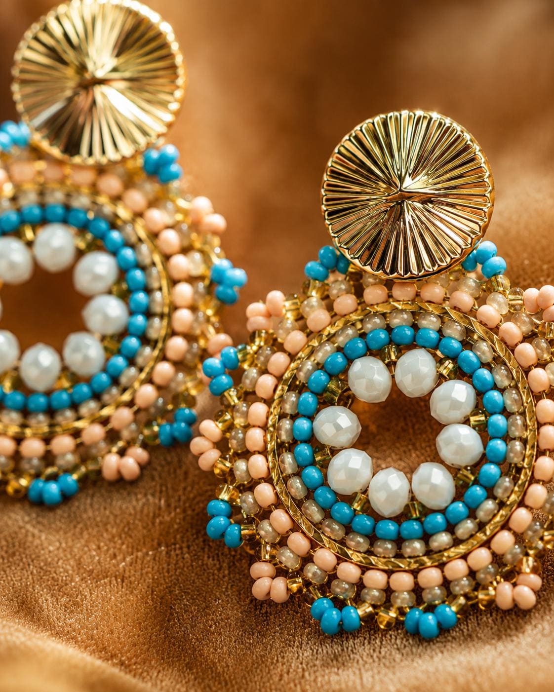 Handmade Colombian Beaded Hoop Earrings, Round Fashion Jewelry