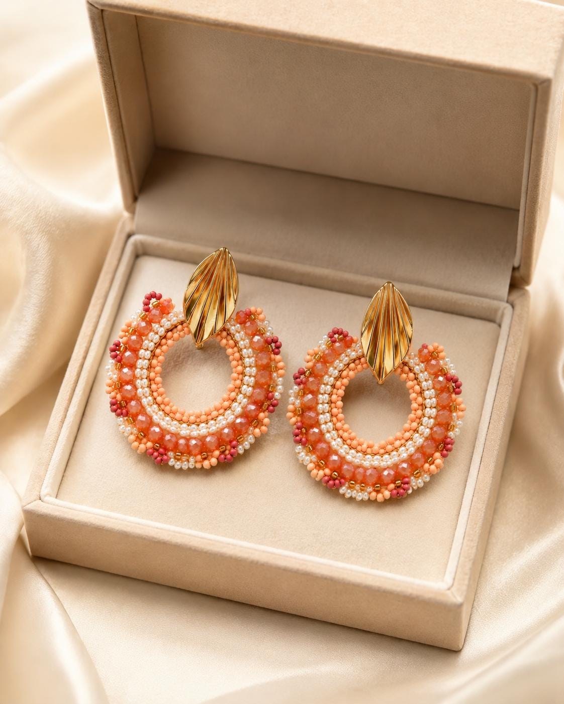 Handmade Colombian Beaded Hoop Earrings, Round Fashion Jewelry