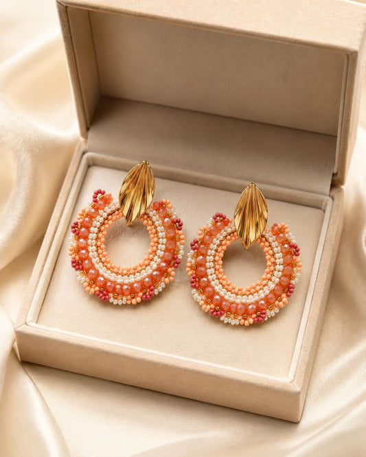 Handmade Colombian Beaded Hoop Earrings, Round Fashion Jewelry