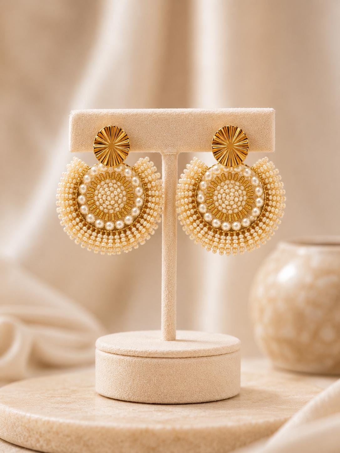 Handmade Colombian Beaded Hoop Earrings, Round Fashion Jewelry