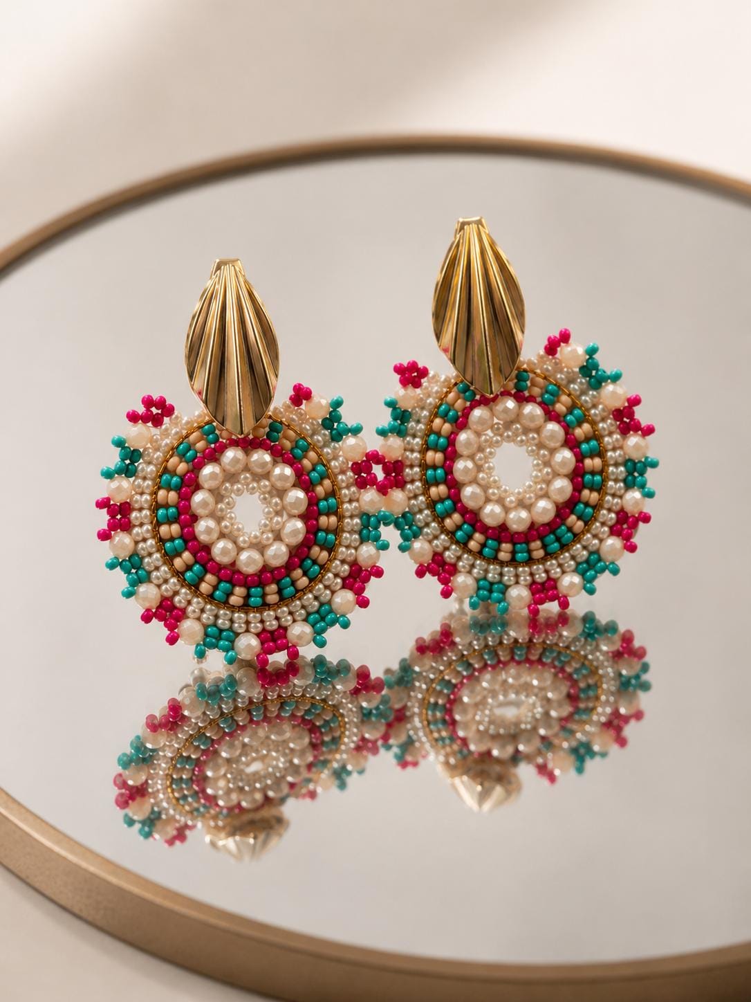 Handmade Colombian Beaded Hoop Earrings, Round Fashion Jewelry