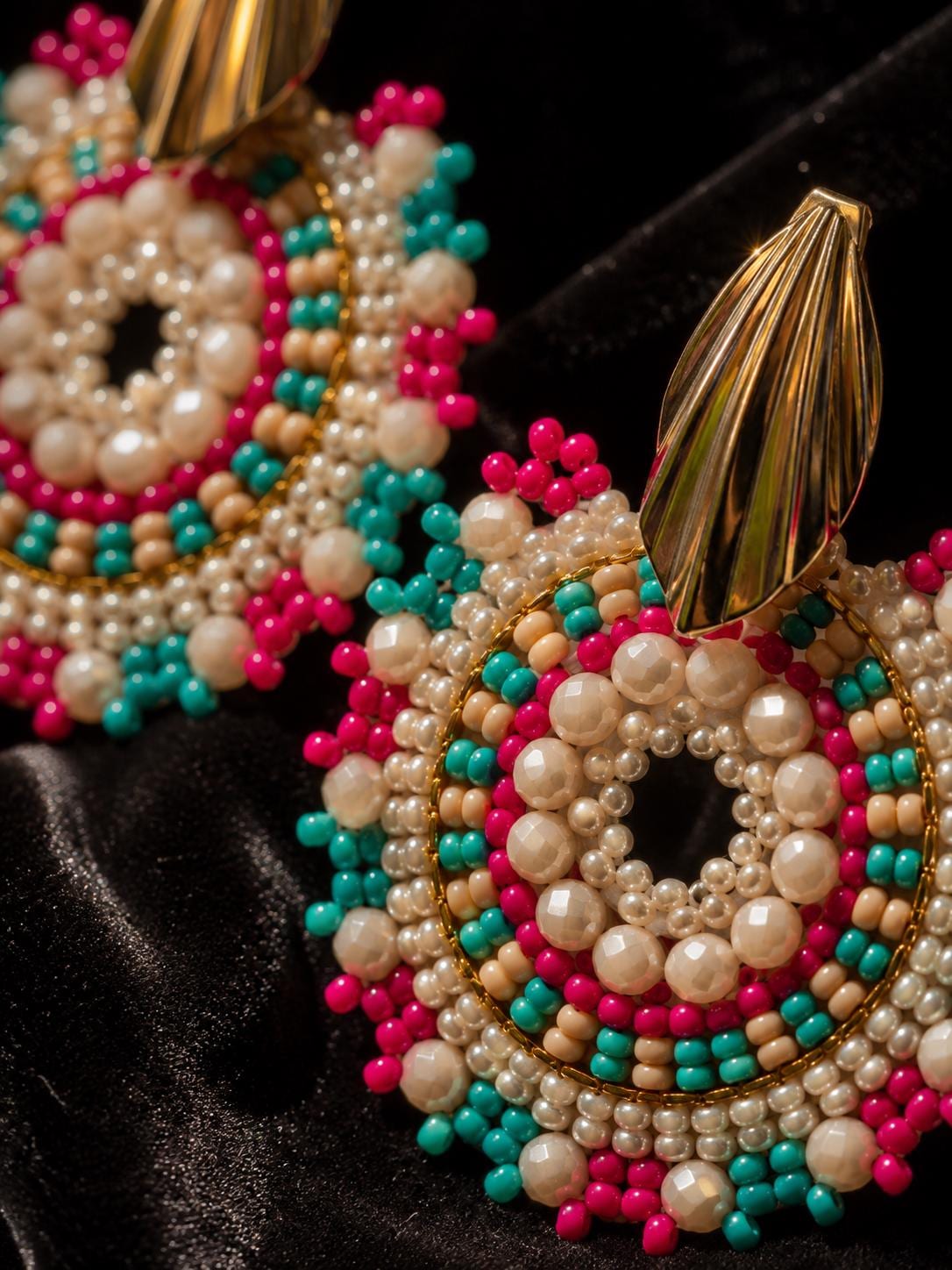 Handmade Colombian Beaded Hoop Earrings, Round Fashion Jewelry