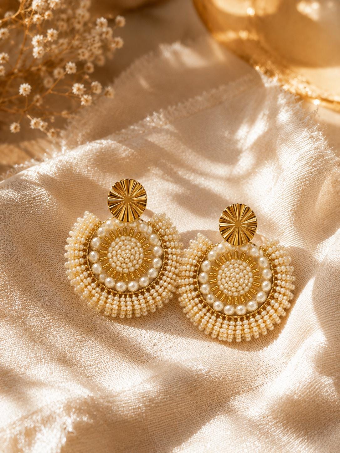 Handmade Colombian Beaded Hoop Earrings, Round Fashion Jewelry
