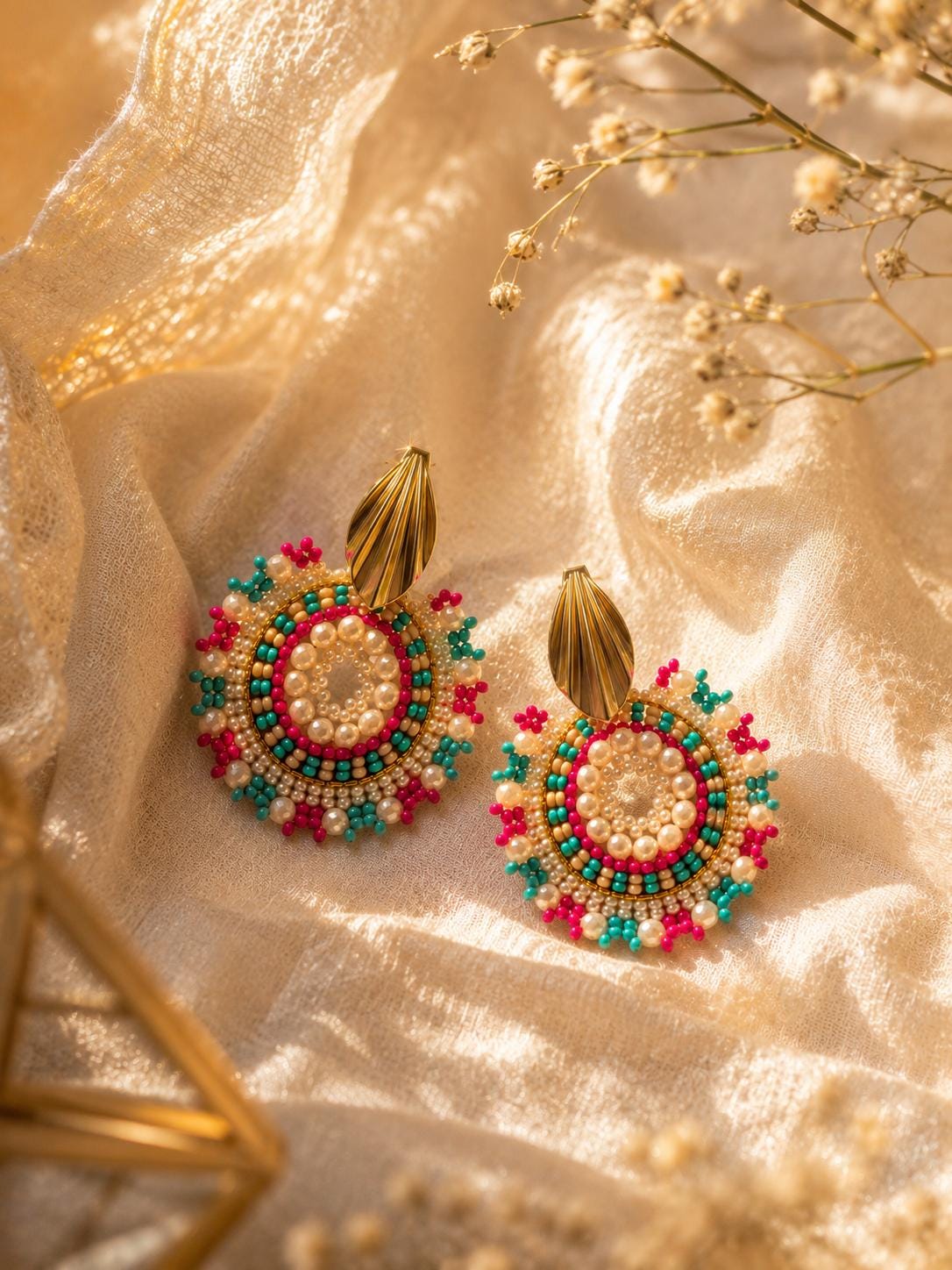 Handmade Colombian Beaded Hoop Earrings, Round Fashion Jewelry