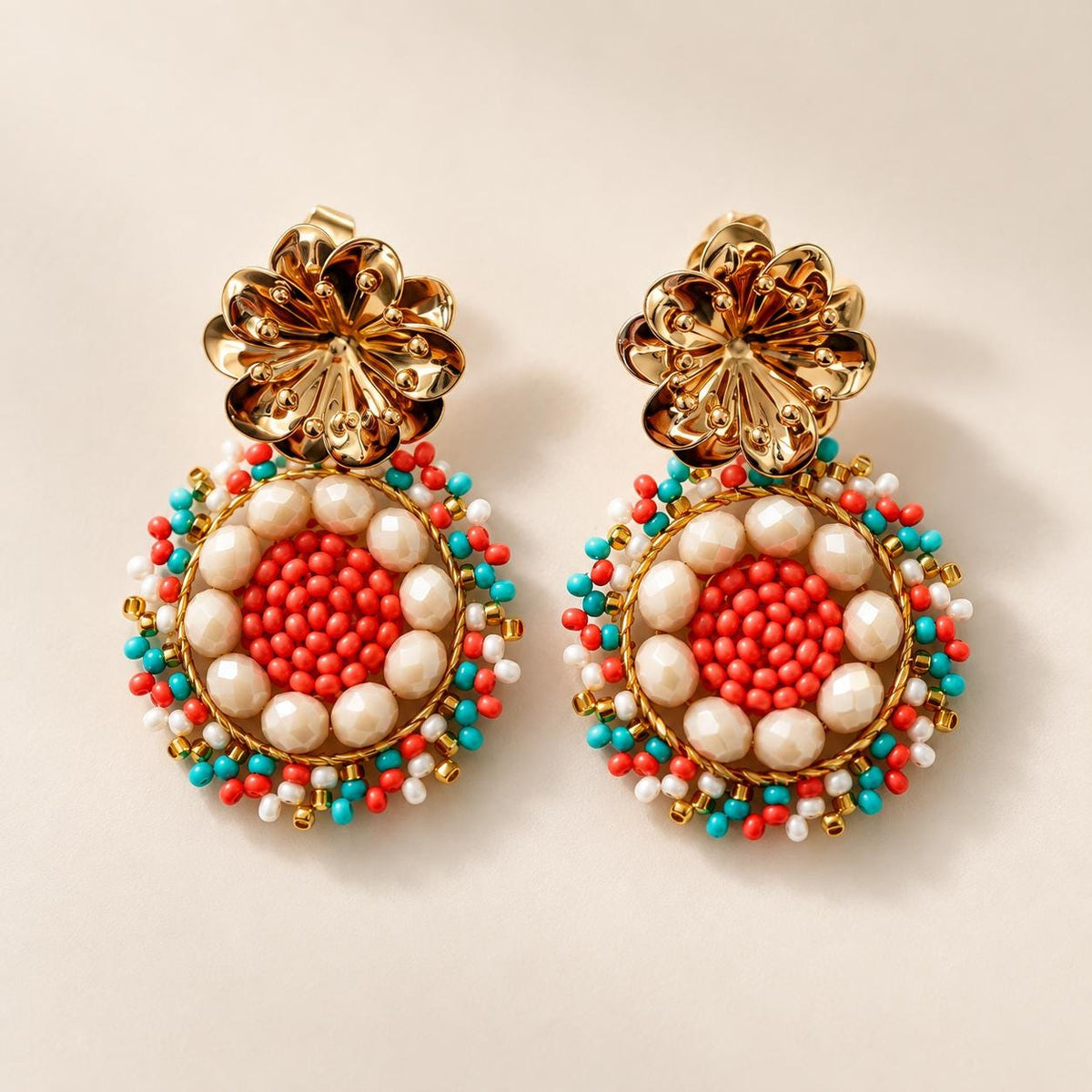 Handmade Colombian Beaded Hoop Earrings, Round Fashion Jewelry