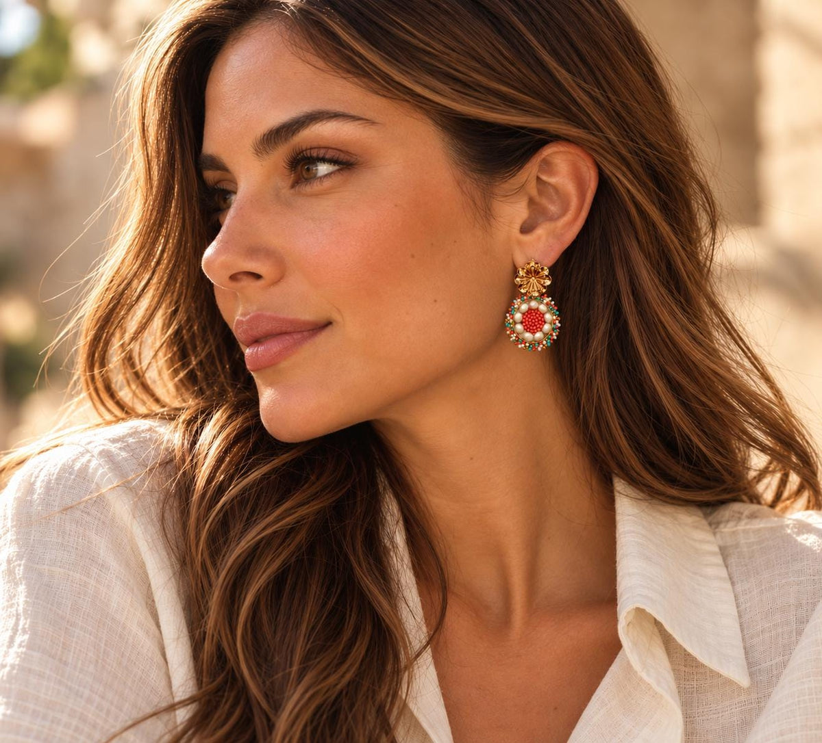 Handmade Colombian Beaded Hoop Earrings, Round Fashion Jewelry