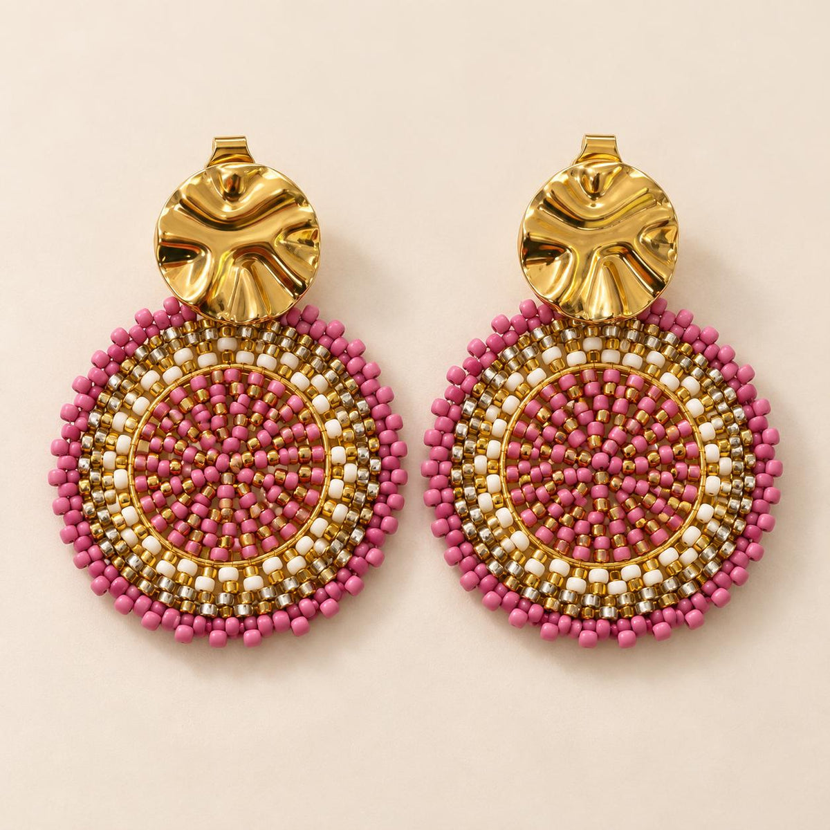 Handmade Colombian Beaded Hoop Earrings, Round Fashion Jewelry