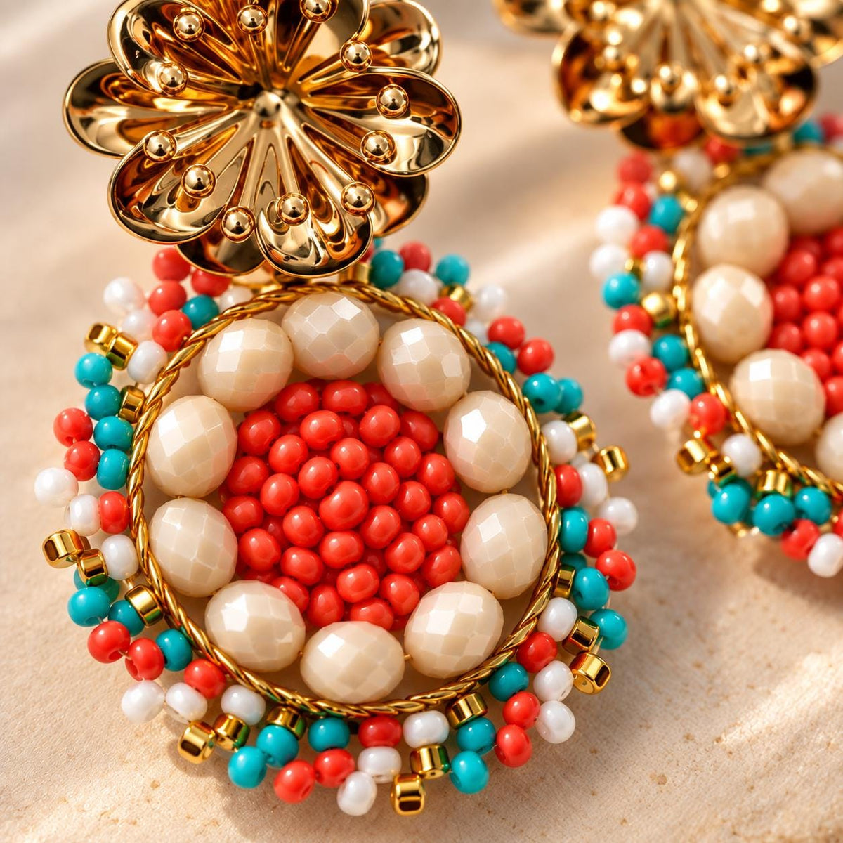 Handmade Colombian Beaded Hoop Earrings, Round Fashion Jewelry